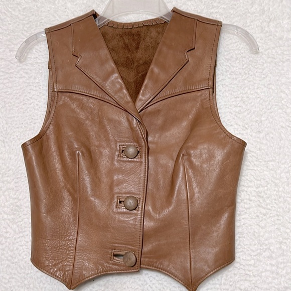 Hell Bent Leather Goods Jackets & Blazers - Vintage 70s western biker leather vest with wooden buttons size small